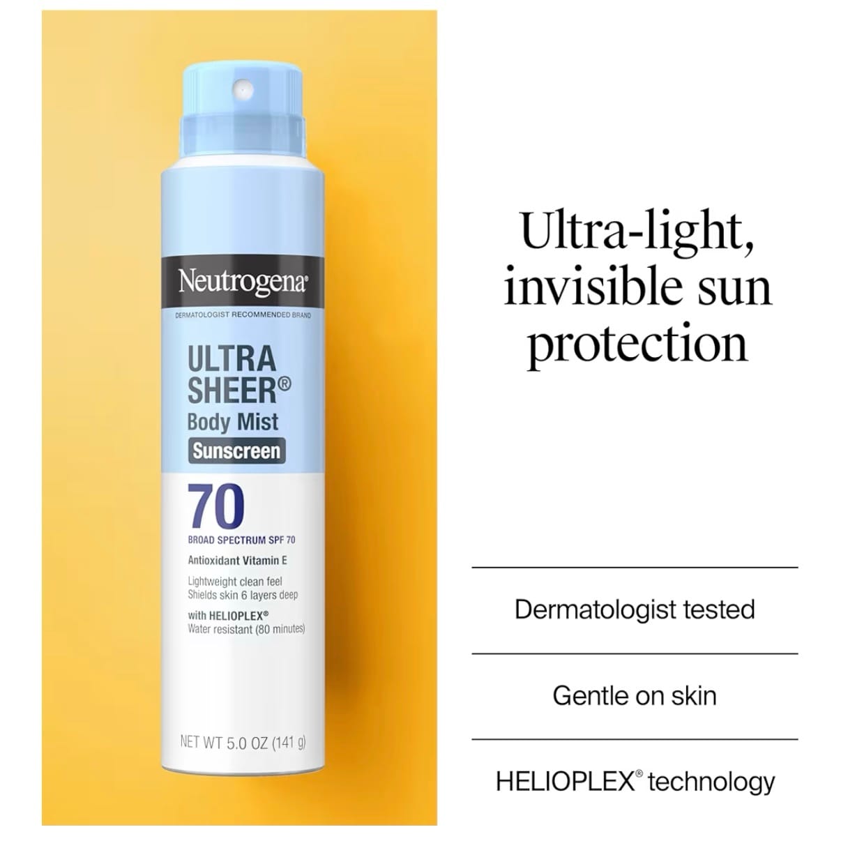 Neutrogena Ultra Sheer® Non-Comedogenic Body Sunscreen Mist SPF 70 - Imagen 2